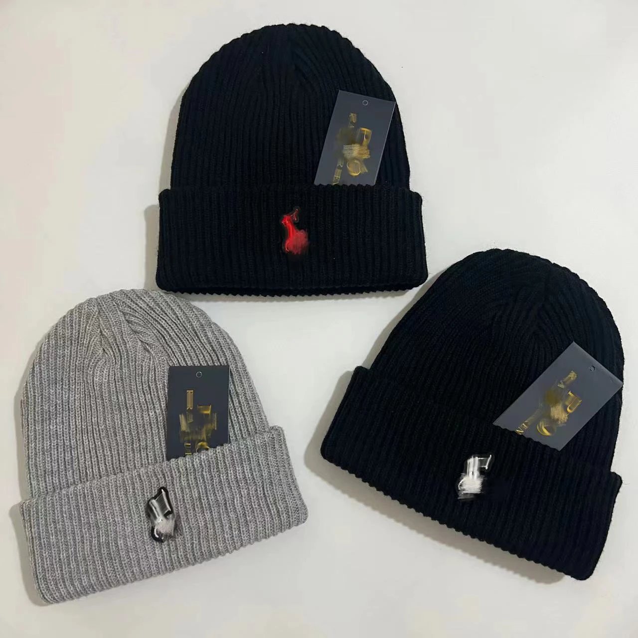Winter pony embroidery wool cap men and women with the same paragraph tide of Europe and the United States simple knitted cap outdoor warm cold sweater cap