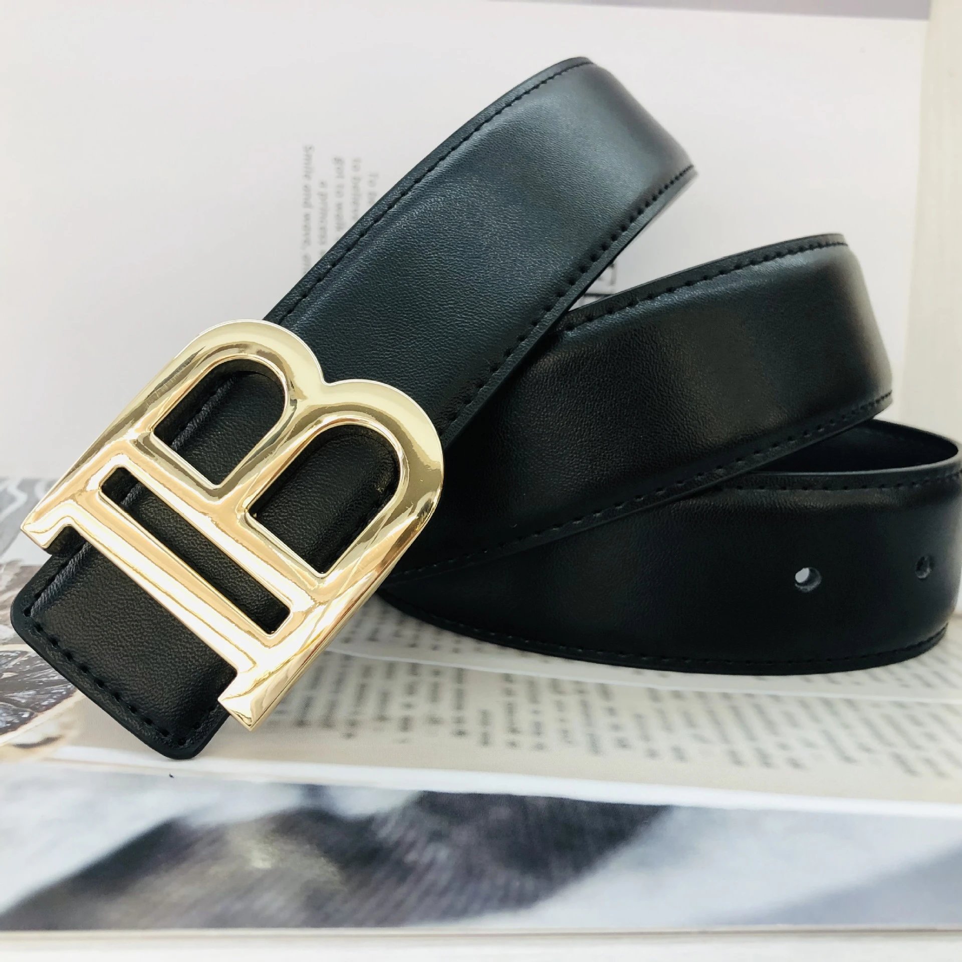 Left TB Black Smooth Gold Buckle