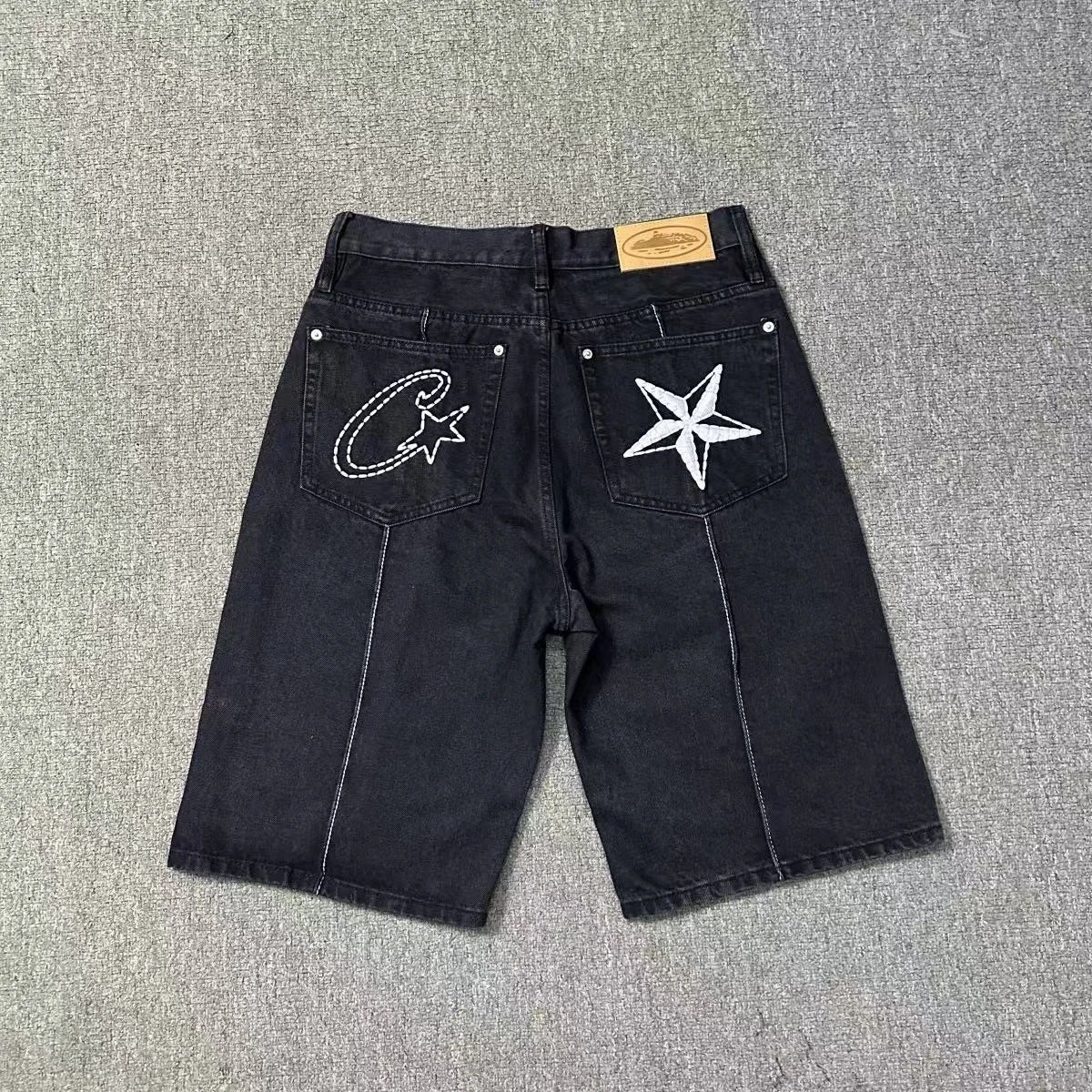 Black denim shorts