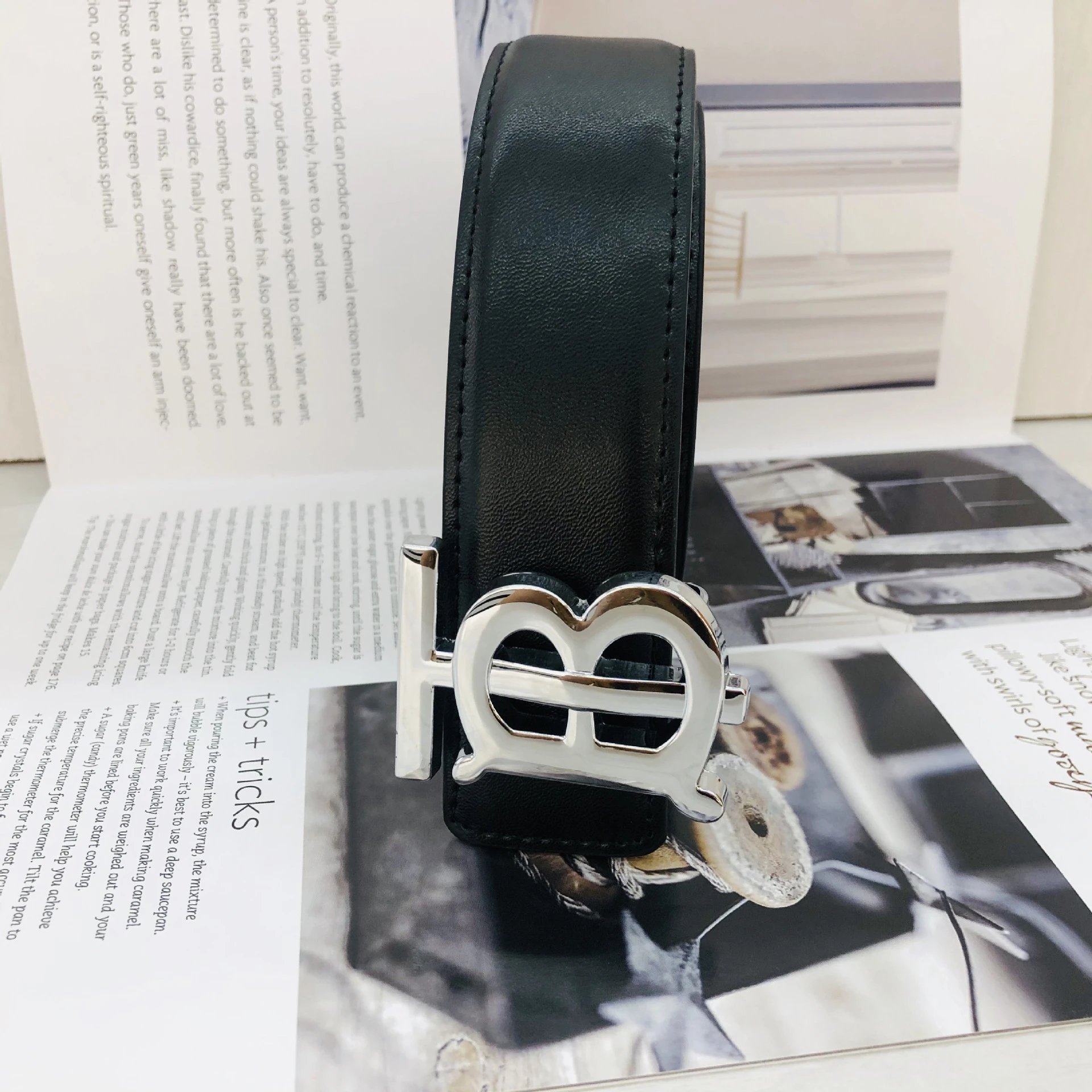 Top TB Black Smooth Silver Buckle
