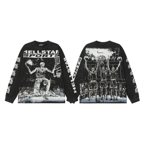 Hellstar Sports Basketball Skeleton Graphic Long-Sleeve Tee Black - 1