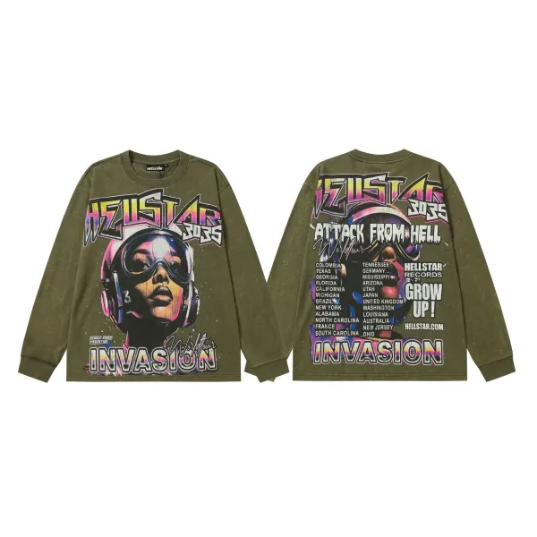 Hellstar Invasion Tour Long-Sleeve Tee Army Green - 1