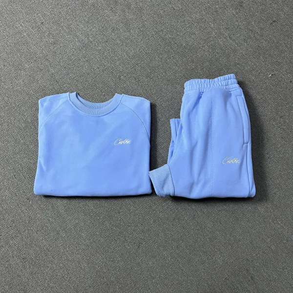 Cavtizz Light Blue Embroidered Sweatshirt and Sweatpants Set - 1