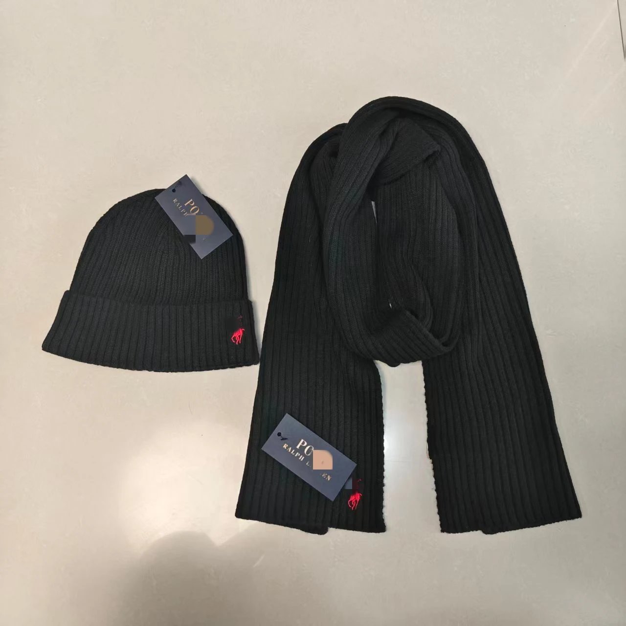 Polo Ralph Lauren Ribbed Knit Beanie and Scarf Set Gray Accessories - 7