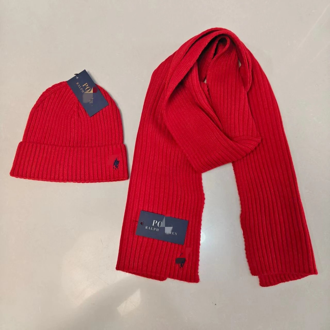 Polo Ralph Lauren Ribbed Knit Beanie and Scarf Set Gray Accessories - 8