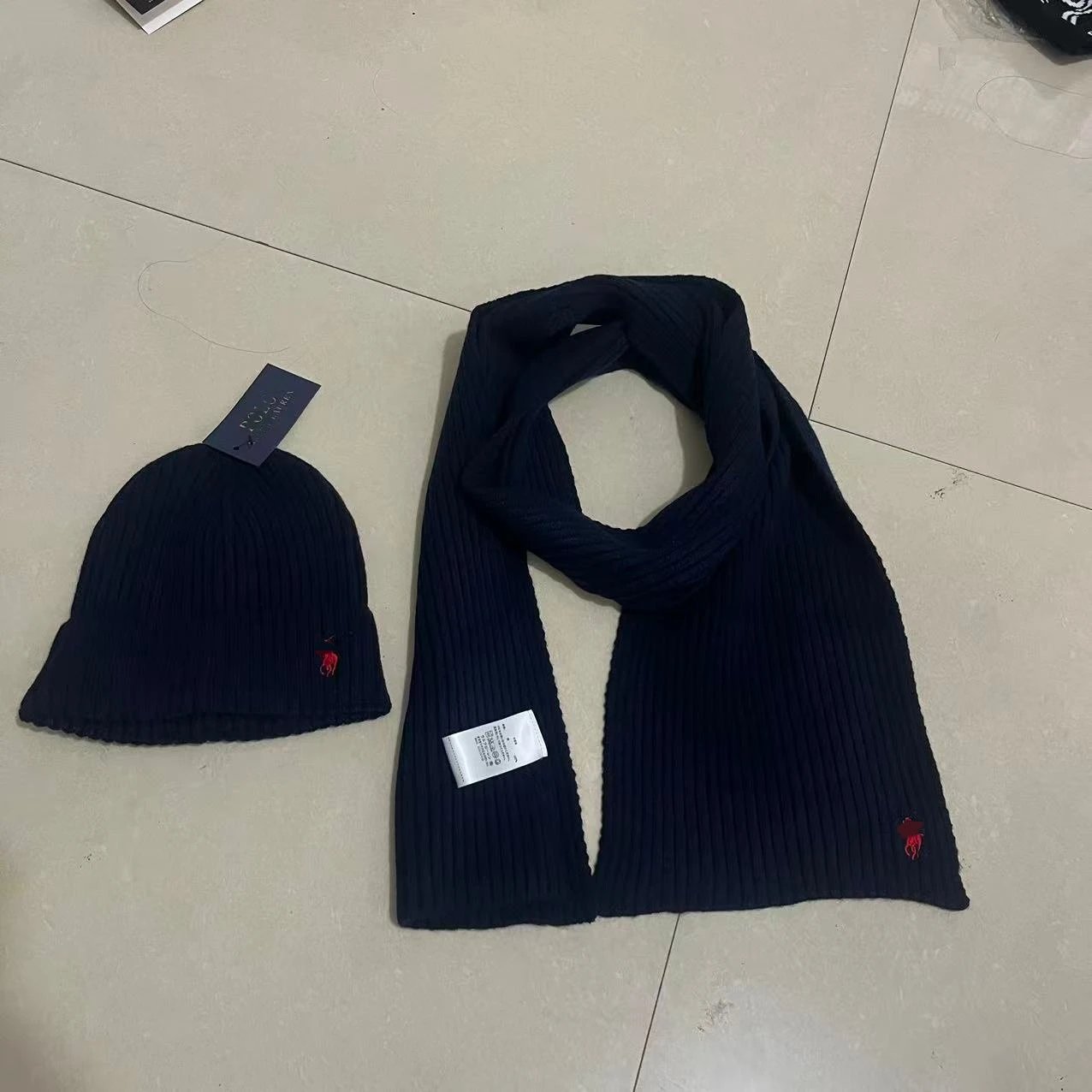 Polo Ralph Lauren Ribbed Beanie and Scarf Set Navy Accessories
