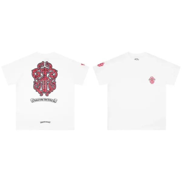 Chrome Hearts Red Ornate Cross T-Shirt White - 1