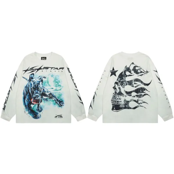Hell Star Sports Pitbull Flame Long-Sleeve T-Shirt White - 1