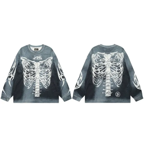 Hellstar Ribcage Print Long-Sleeve Tee Gray Wash - 1