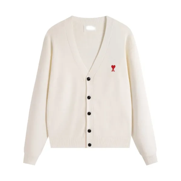 Ami Paris Classic V-Neck Cardigan Red - 12