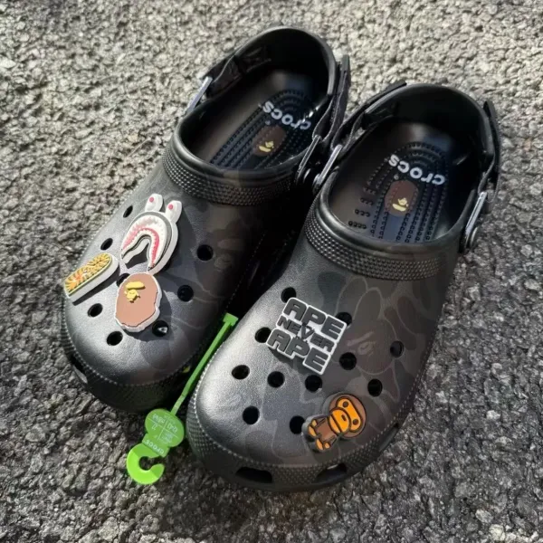 Crocs x A Bathing Ape Classic Clog Pink Camo Jibbitz Edition Sandals - 7