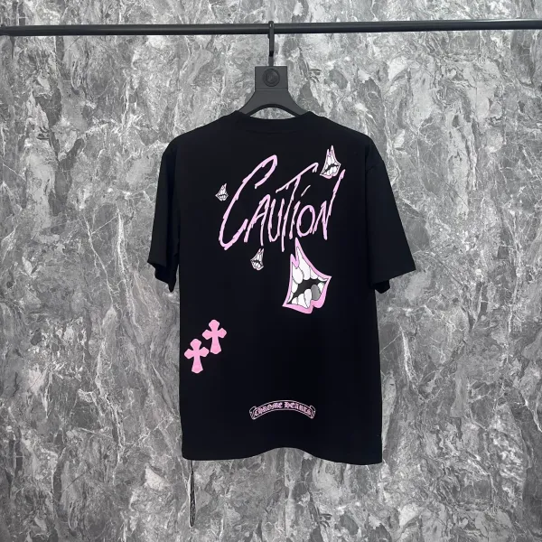 Chrome Hearts Caution Pink Graphic T-Shirt Black - 1