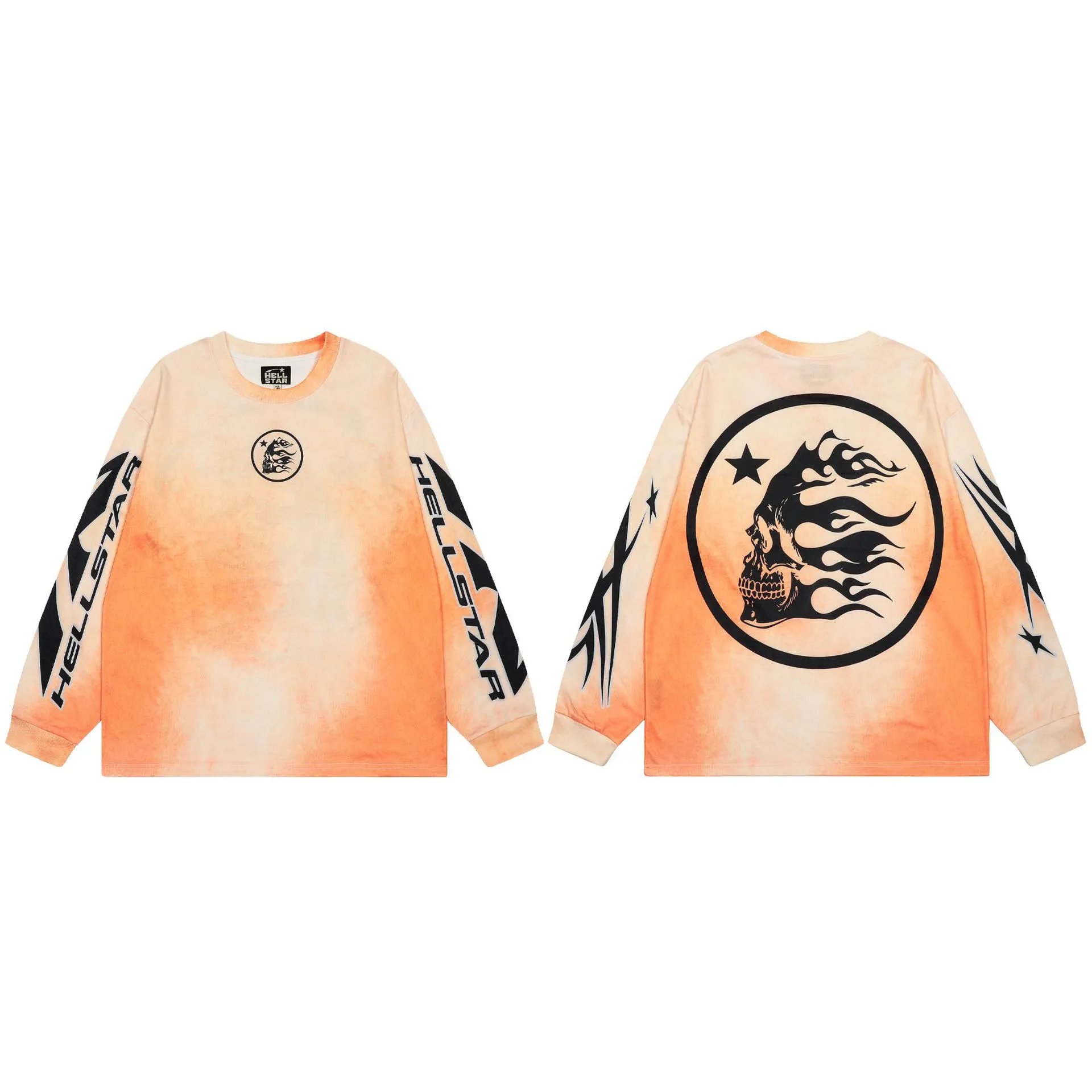 Hellstar Flame Skull Tie-Dye Long Sleeve T-Shirt - 1