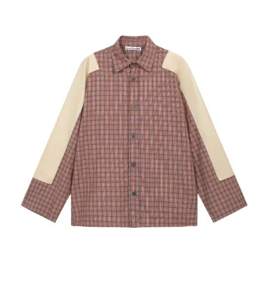 Acne Studios Plaid Shirt Jacket in Red-Brown and Beige - 1