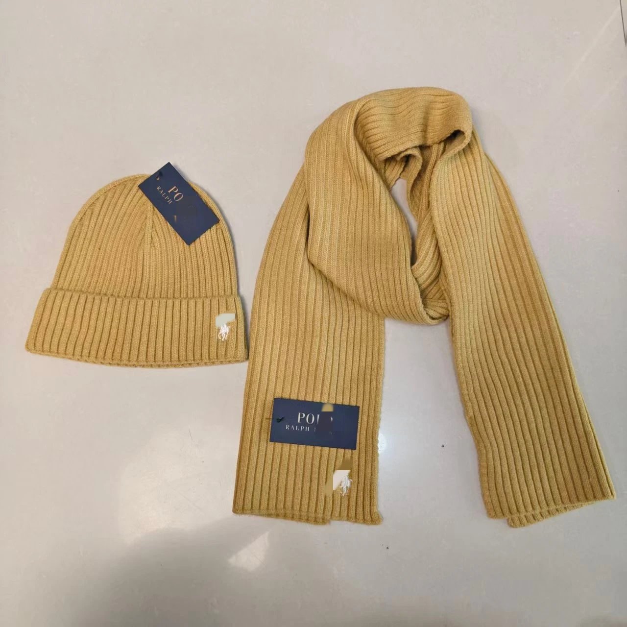 Polo Ralph Lauren Ribbed Knit Beanie and Scarf Set Gray Accessories - 4