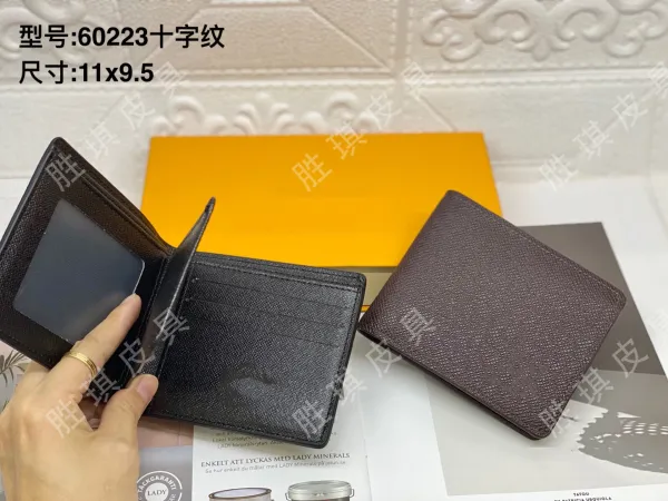Design Short Wallet Black Grain Leather Wallet - 4