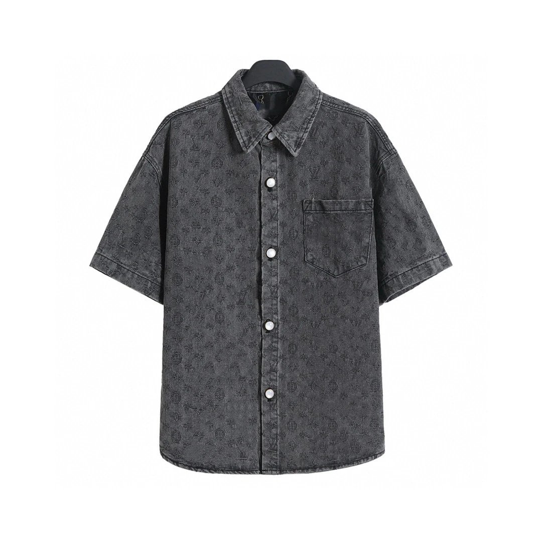 Denim Short Sleeve Shirt and Shorts Casual Sportswear Daily Set