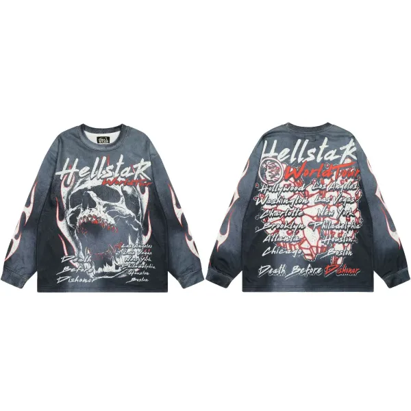Hellstar World Tour Skull Graphic Long-Sleeve T-Shirt Multicolor - 1