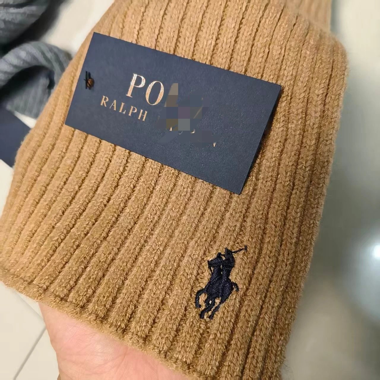 Polo Ralph Lauren Ribbed Knit Beanie and Scarf Set Gray Accessories - 11