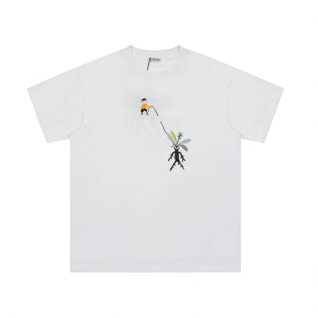 Loewe Anagram Embroidered T-Shirt Black with Cream Trim - 5