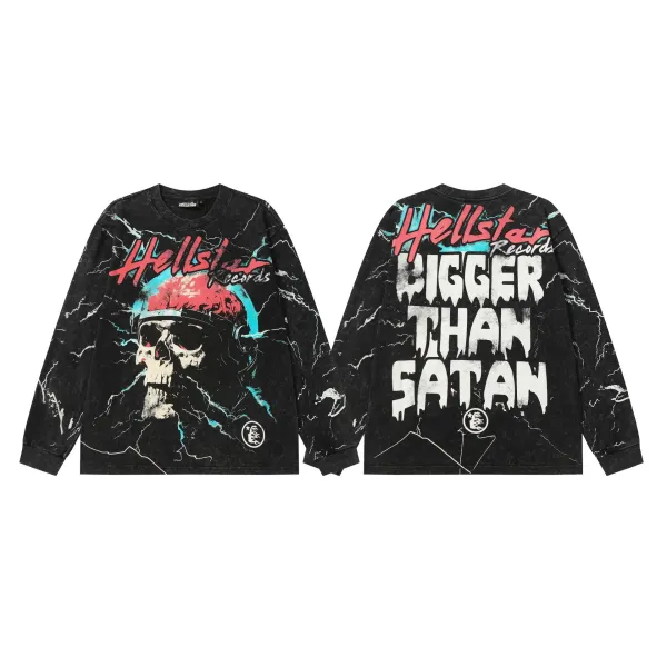 Hellstar Records Bigger Than Satan Long Sleeve T-Shirt Black - 1