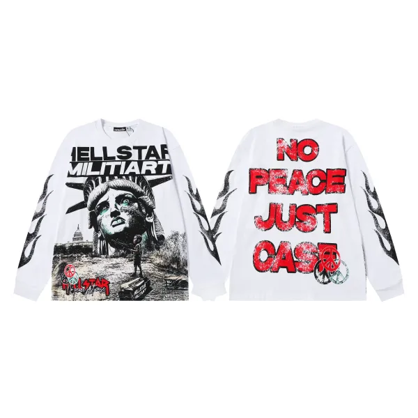 Hellstar Militiart No Peace Just Case White Long-Sleeve Graphic T-Shirt - 1