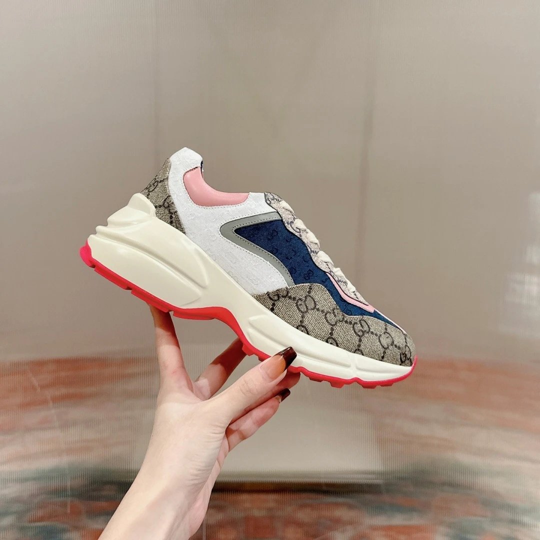 Gucci Rhyton Beige Red Green Monogram Chunky Sneakers