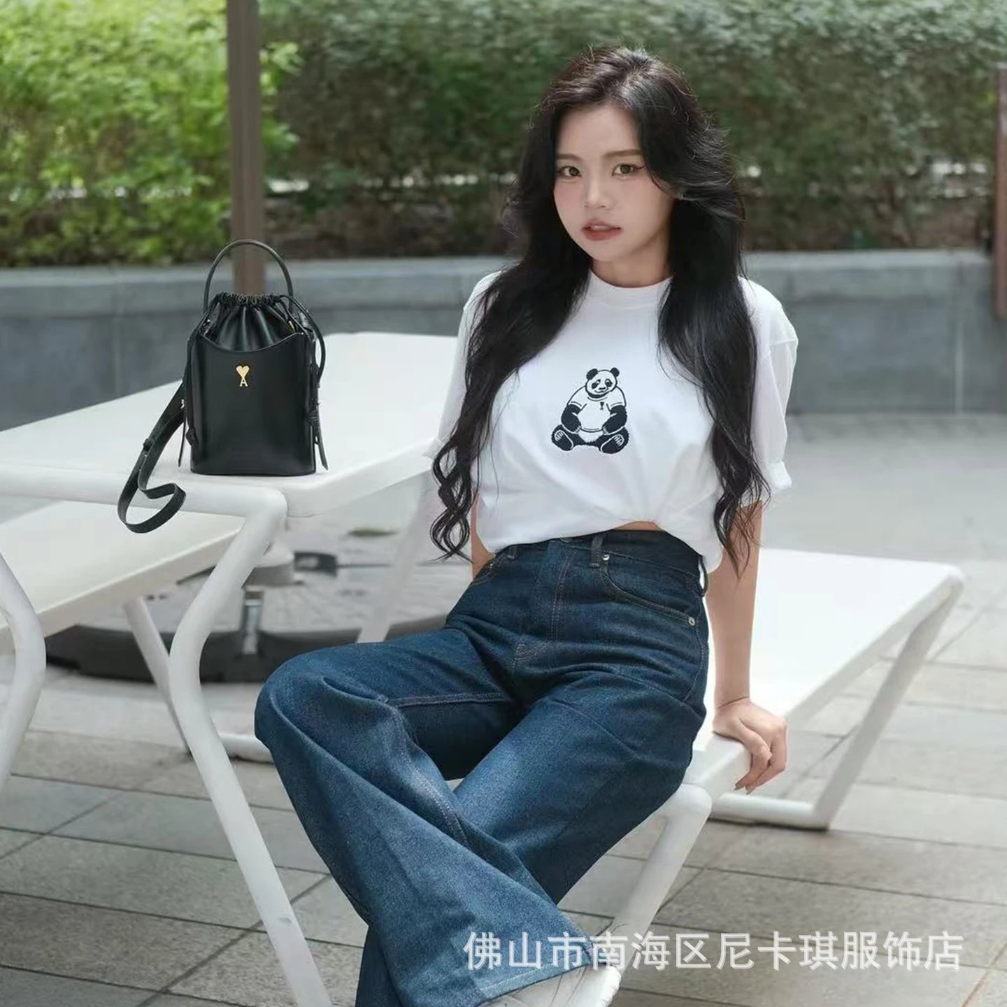 Ami Panda Embroidered White Casual T-Shirt