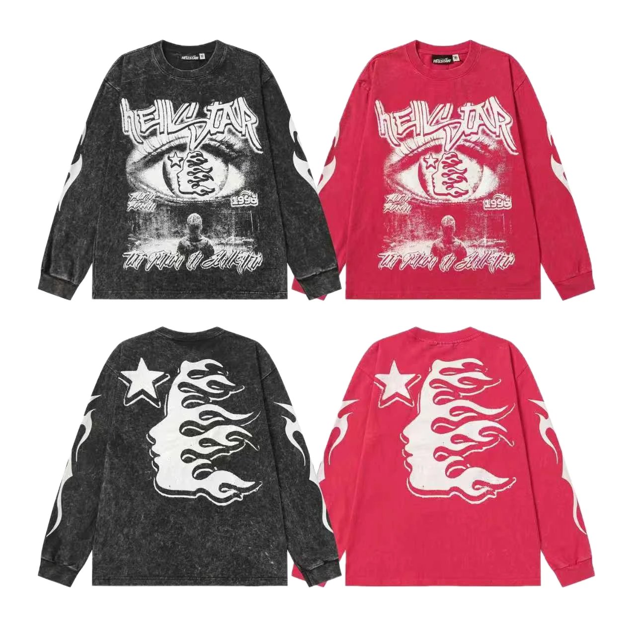 Hellstar Long Sleeve Graphic Tee Black White Brown Olive Purple Red Cream Blue