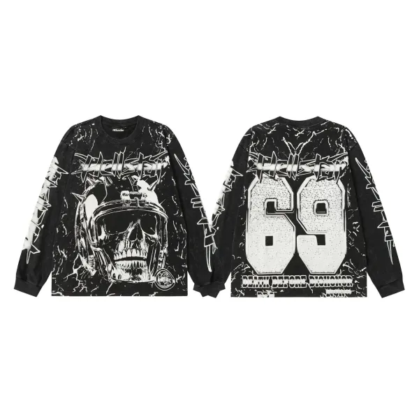 Hellstar Skull Helmet 69 Graphic Long-Sleeve T-Shirt Black - 1