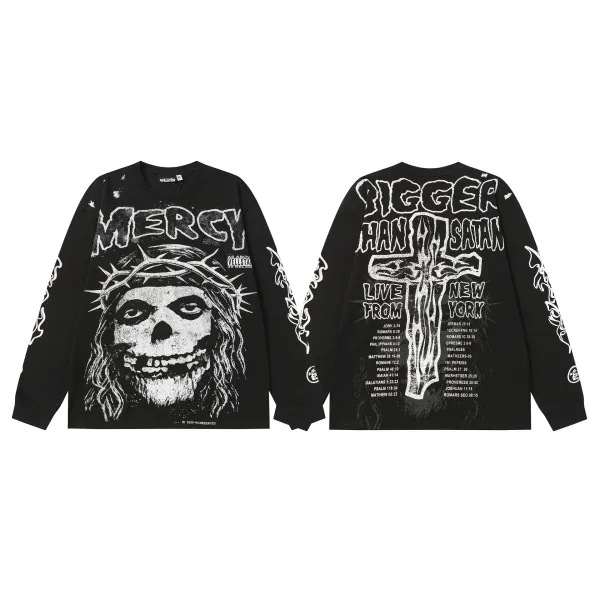 Hellstar Mercy Than Satan Black Long-Sleeve Graphic T-Shirt - 1