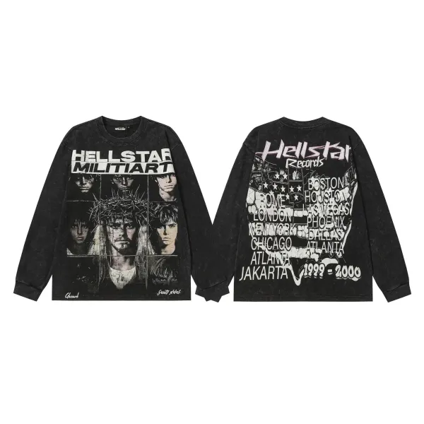 Hellstar Militiart Acid Wash Long Sleeve T-Shirt Black - 1