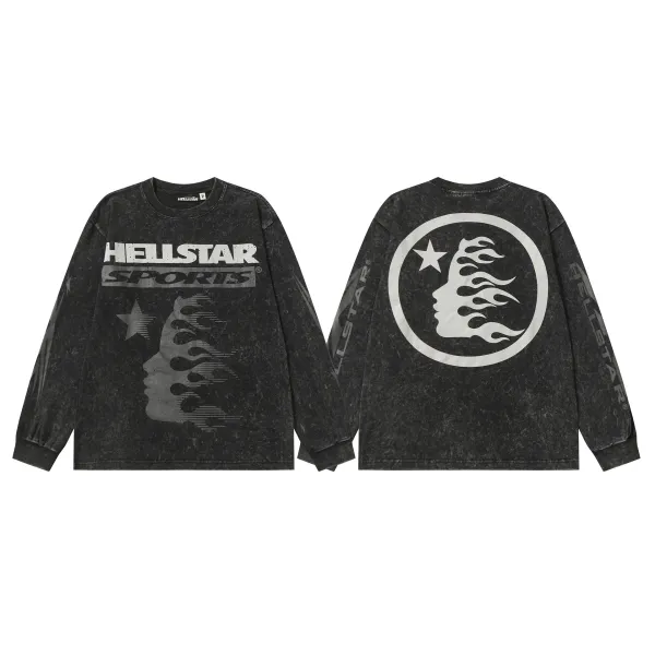 Hellstar Sports Acid Wash Black Long Sleeve T-Shirt - 1