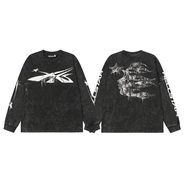 Hellstar Distressed Graphic Long-Sleeve T-Shirt Black - 1
