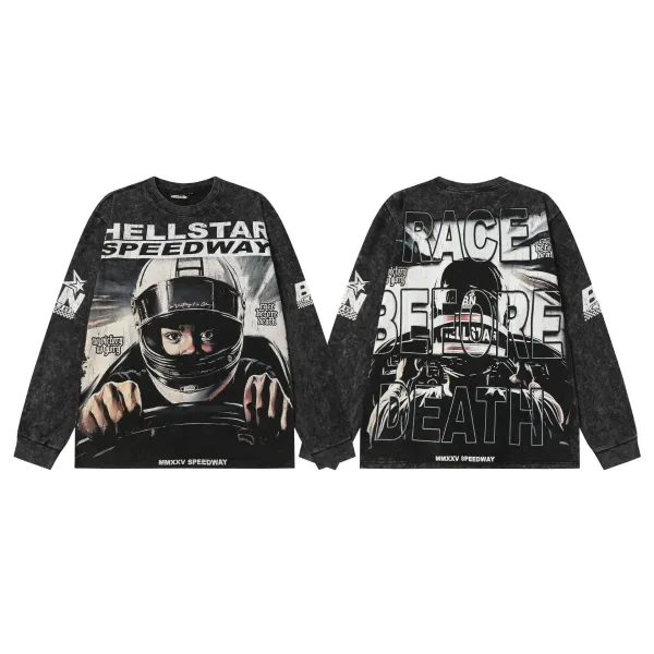 Hellstar Speedway Race Before Death Long-Sleeve Graphic Tee Black - 1