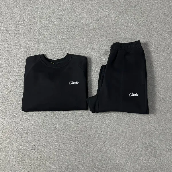 Corteiz Logo Embroidered Black Tracksuit Set - 1