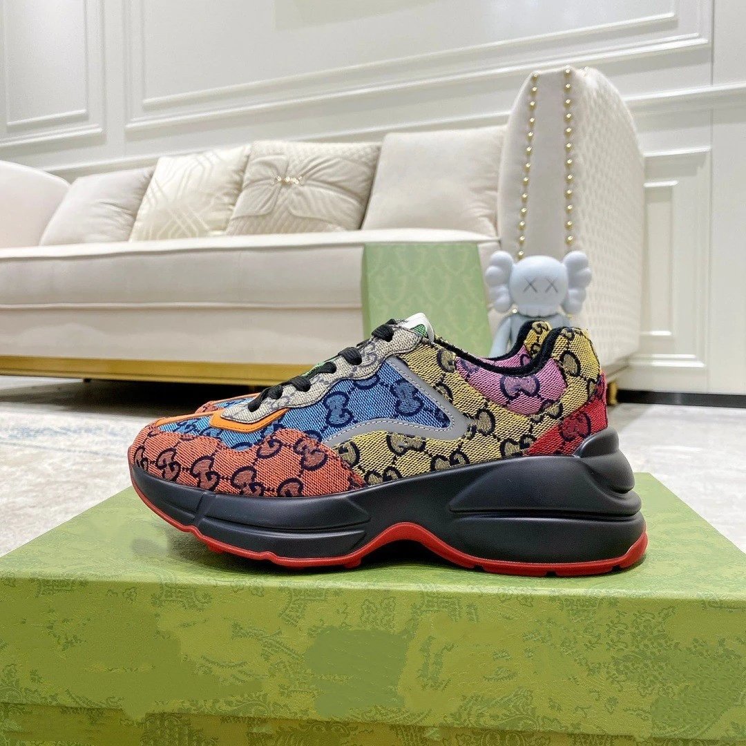Gucci Rhyton Beige Red Green Monogram Chunky Sneakers