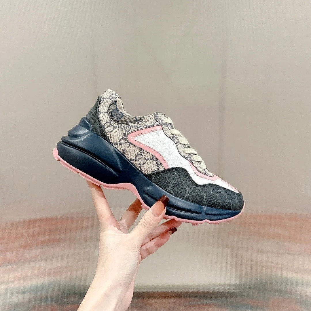 Gucci Rhyton Beige Red Green Monogram Chunky Sneakers