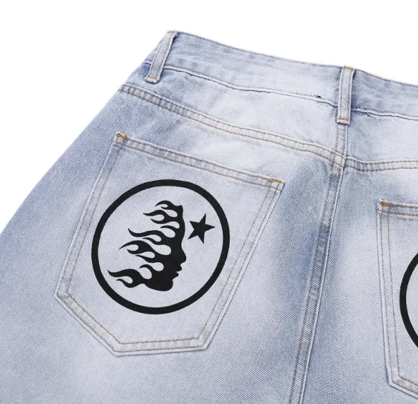 Hellstar Logo Print Light Wash Wide-Leg Jeans - 24