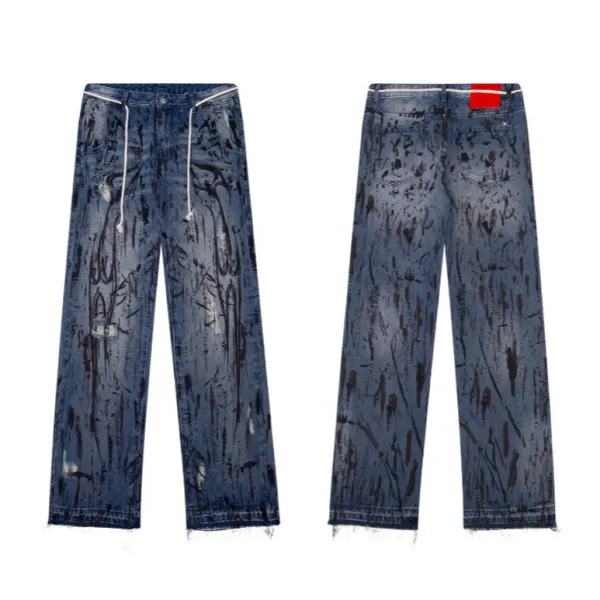 Hellstar Logo Print Light Wash Wide-Leg Jeans - 16
