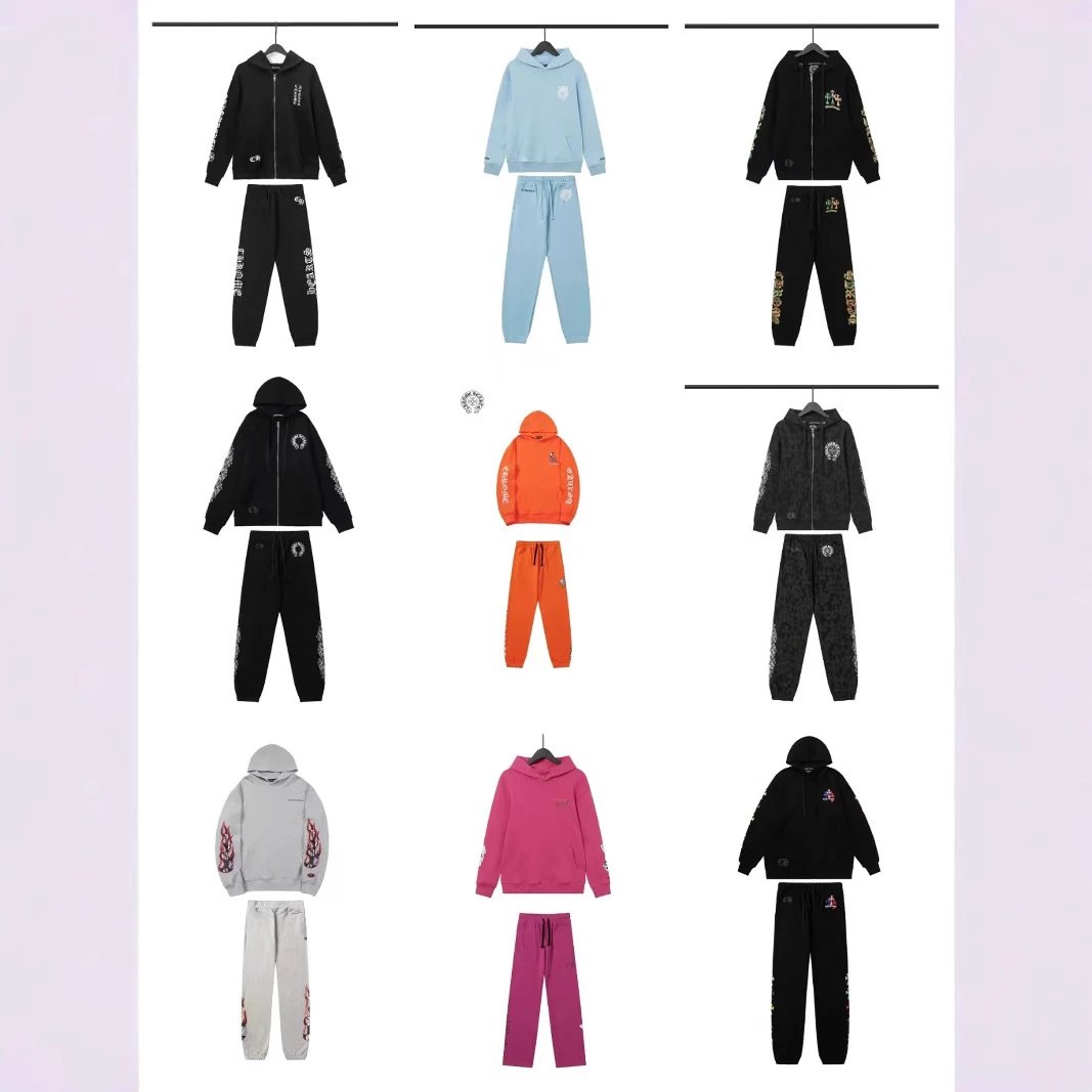 New printed loose hooded sweatshirt and pants set for men and women