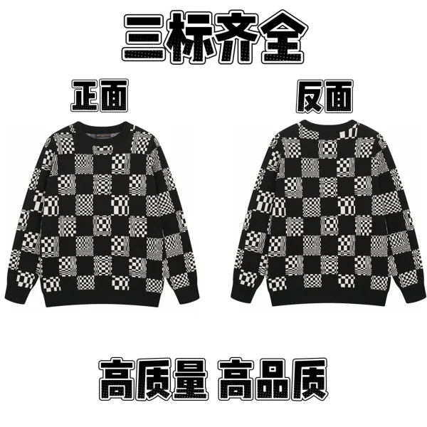 Louis Vuitton Checkerboard Knit Sweater Black White - 1