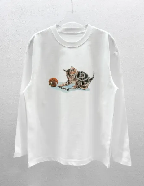 Design Kitten Print Long-Sleeve T-Shirt White - 1