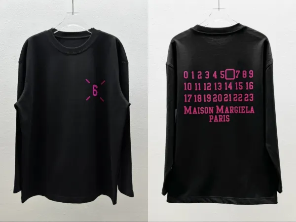 Maison Margiela Numbered Series Long-Sleeve T-Shirt Black with Pink Print - 1