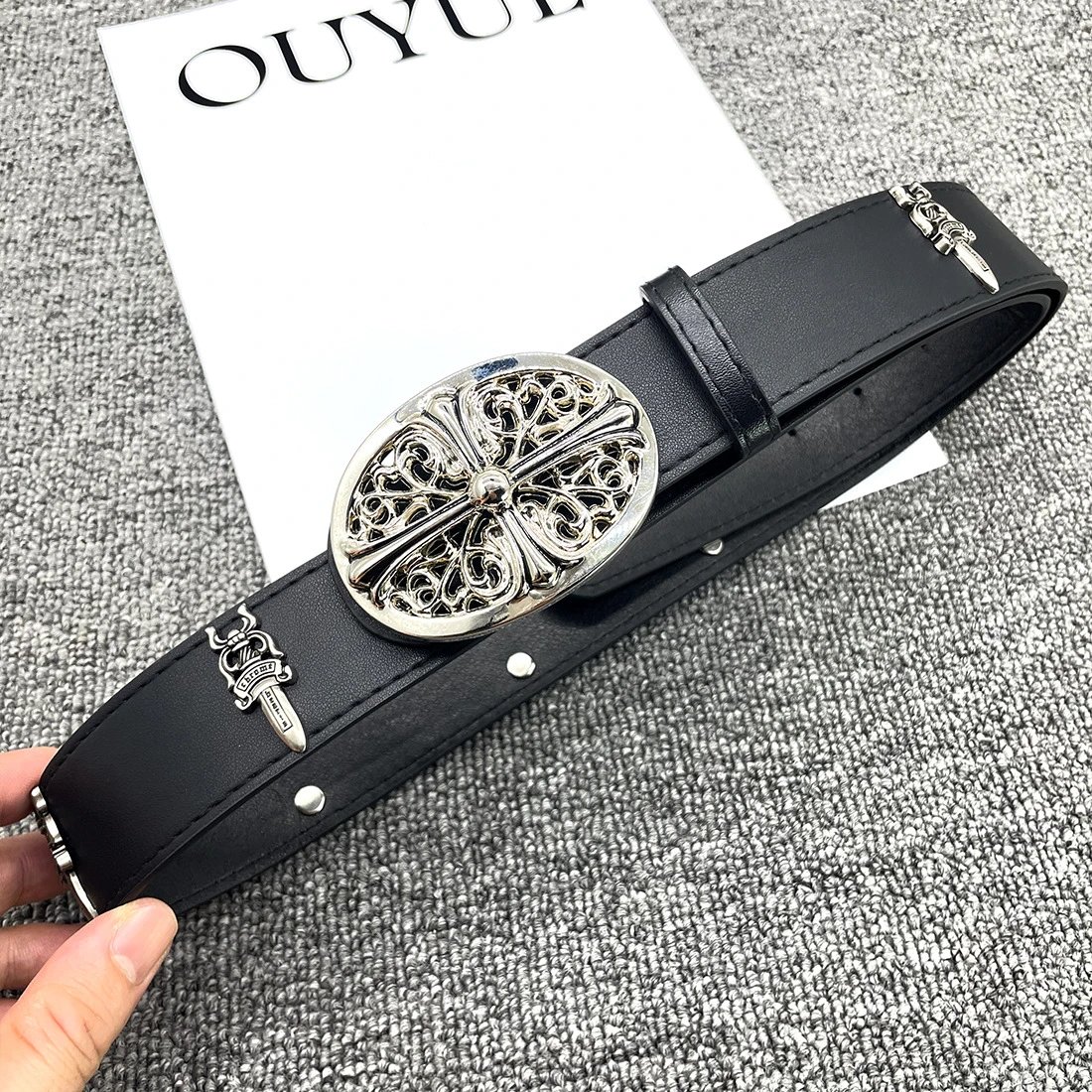 OUYUE Gothic Cross Buckle Leather Belt - 000192