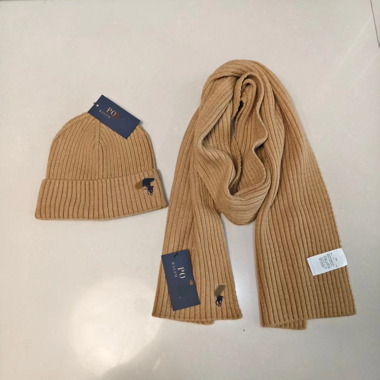 Polo Ralph Lauren Ribbed Knit Beanie and Scarf Set Gray Accessories - 5