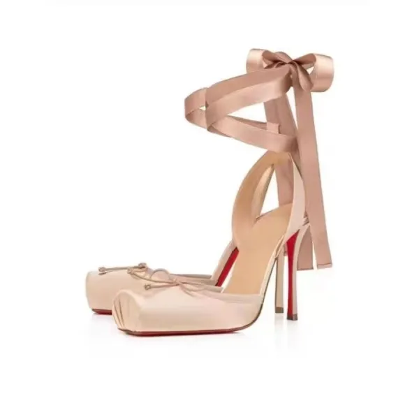 Christian Louboutin Follies Strass Nude Satin Stilettos - 1