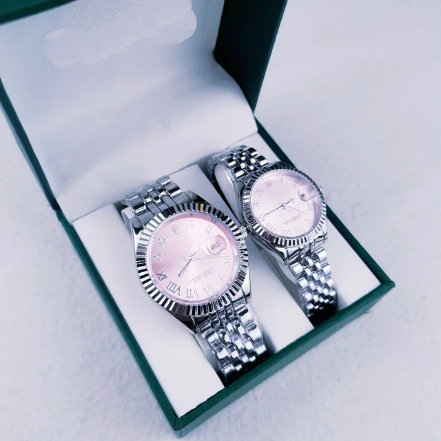 Unbranded Watches Matching Couple's Date with Fluted Bezels and Metal Link Bracelets product detail image 10