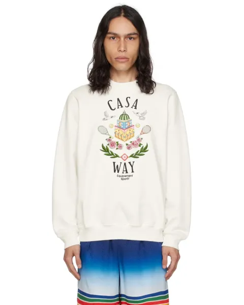 Casa Way Graphic Print Crewneck Sweatshirt White Hoodie - 1