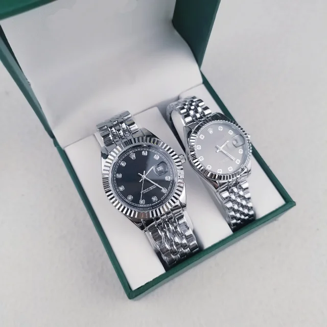 Unbranded Watches Matching Couple's Date with Fluted Bezels and Metal Link Bracelets product detail image 6